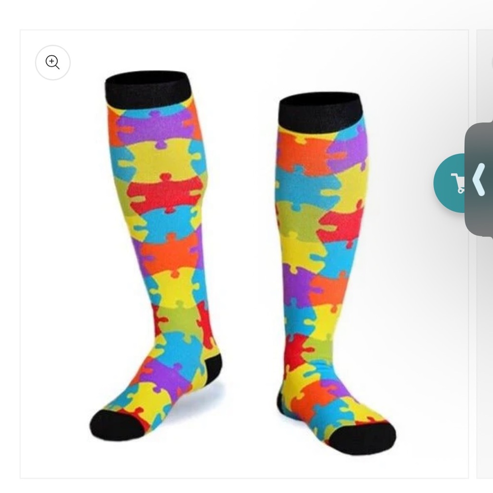 Knee high Autism Awareness multicolored puzzle piece socks L/XL